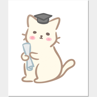 cute cat wearing a graduation cap Posters and Art